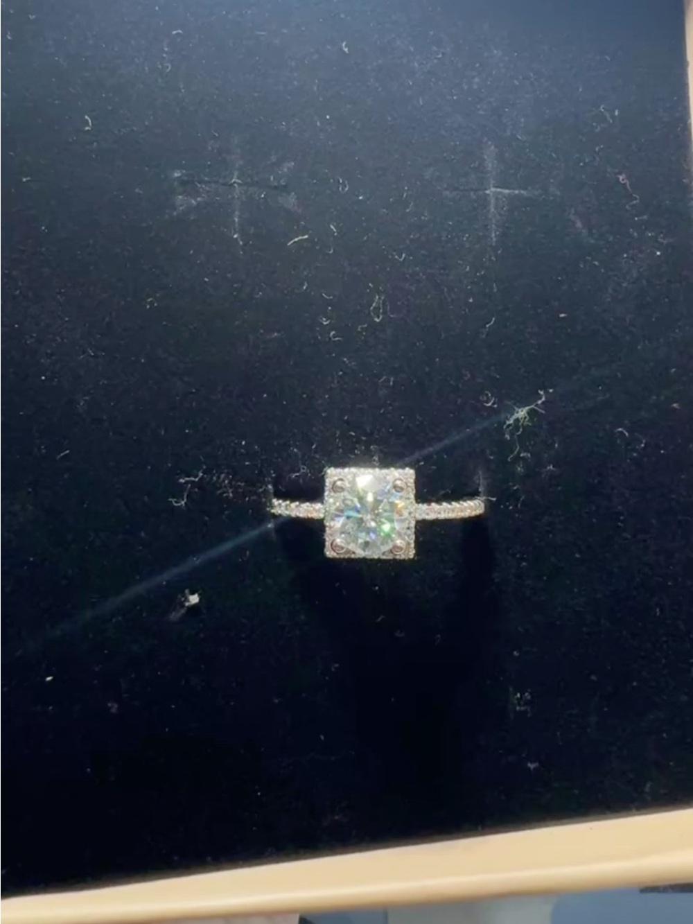 Silver Halo Square Cubic Zirconia Engagement Ring - White